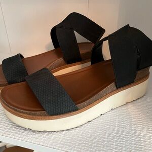 Franco Sarto Black Platform Slip On Sandals